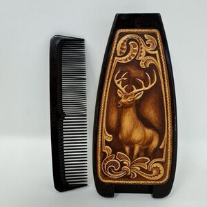 Vintage AVON Bristle Brush & Comb Set VALET 1970's Hair Care Men USA Deer Stag